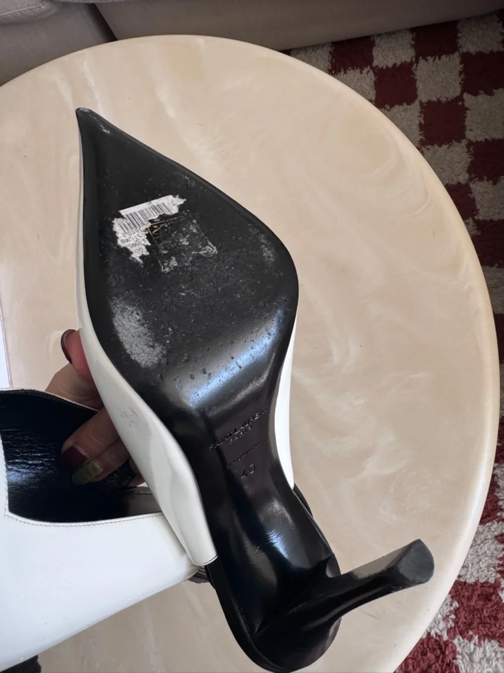 Saint Laurent Raven 110 Patent Leather Slingback Pumps in Blanc - Picture 9 of 10